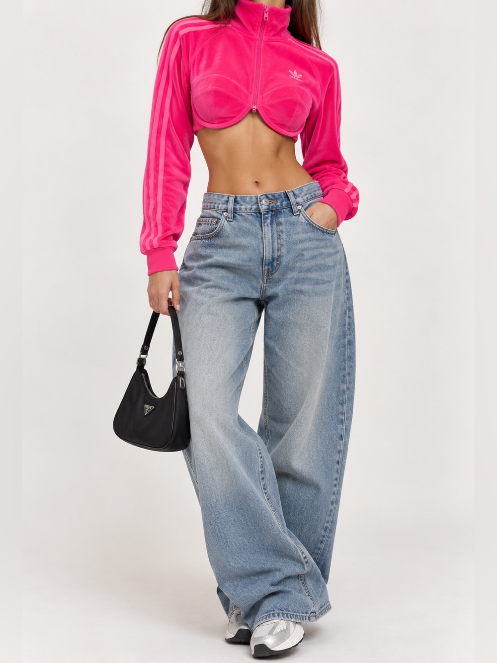 Adidas Originals x Jeremy Scott Pink Velour Cropped Track Jacket NWT L